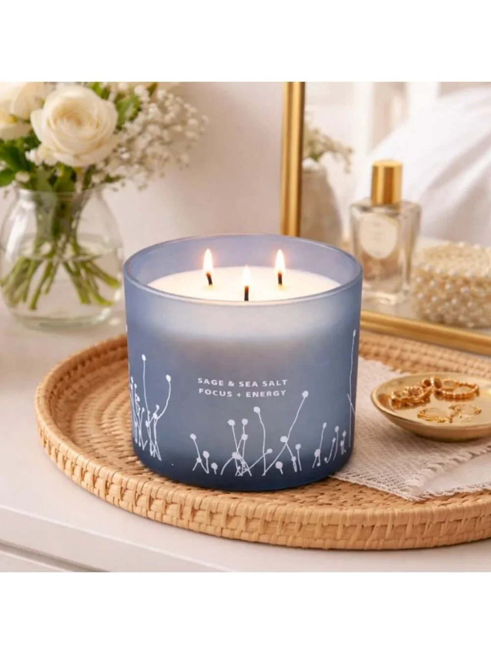 Large White Sage & Sea Salt 3-Wick Soy Candle - Aromatherapy for Cleansing